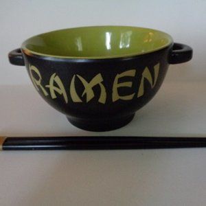 Ramen Noodle green and black Bowl with a pair of chopsticks, New